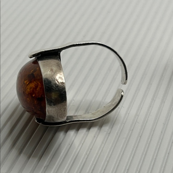 Vintage USSR Sterling Silver Amber Oval Statement Ring - Cognac Amber - Picture 6 of 8
